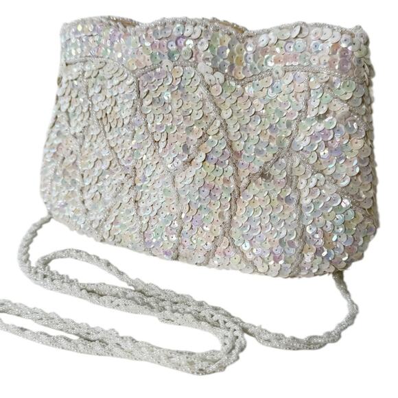 La Regale Handbags - Vintage La Regale Vintage White Sequin Embellished Evening Bag